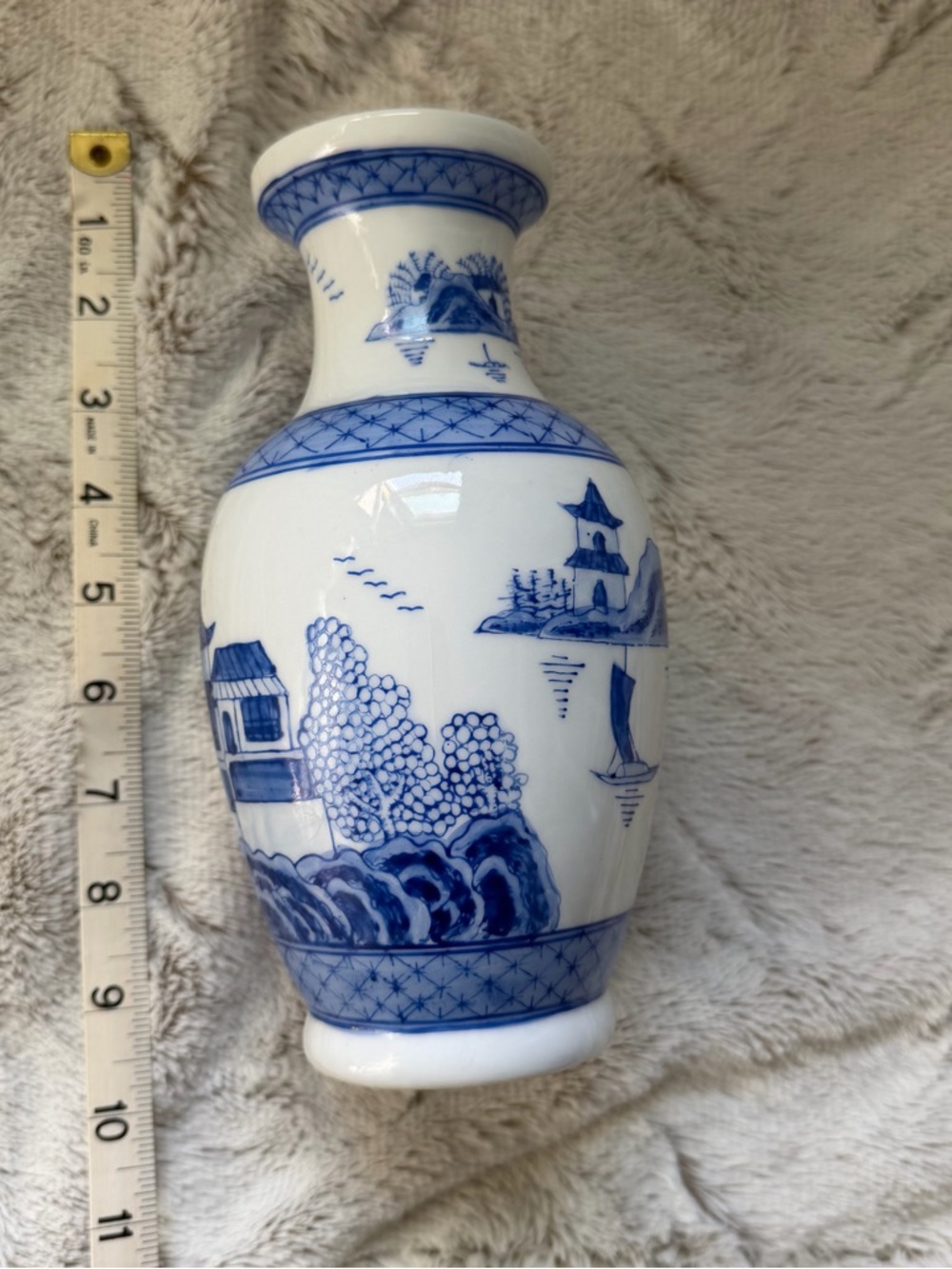 Blue and White Porcelain Scenic Vase